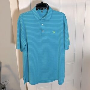 Peter Millar Golf Shirt- Blue w/Light Green Stripe- Size L (Barely Worn)